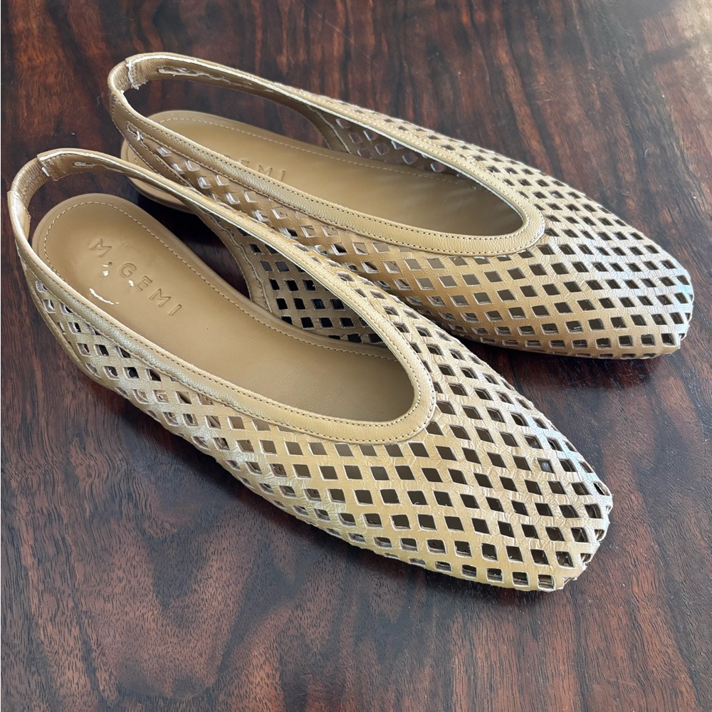 M. Gemi Tan Slingback Ombretta Lattice Flats ( sz 37)